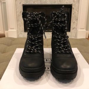 Steve Madden Keystone Faux Fur Black Lace Up Boot.